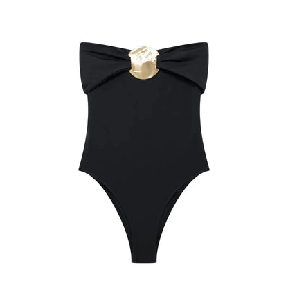 Swimsuit with Gold Metal Accent WEM Support (www.WEM.support)
