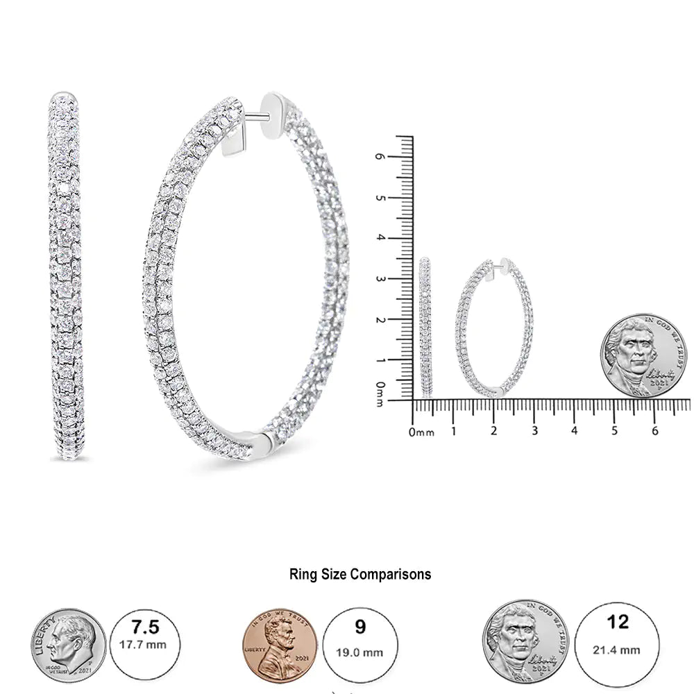 14K White Gold 3 1/2 Cttw Lab Grown Pave Set Diamond Eternity Inside Out Hoop Earrings  (G-H Color, SI1-SI2 Clarity) WEM Support (www.WEM.support)