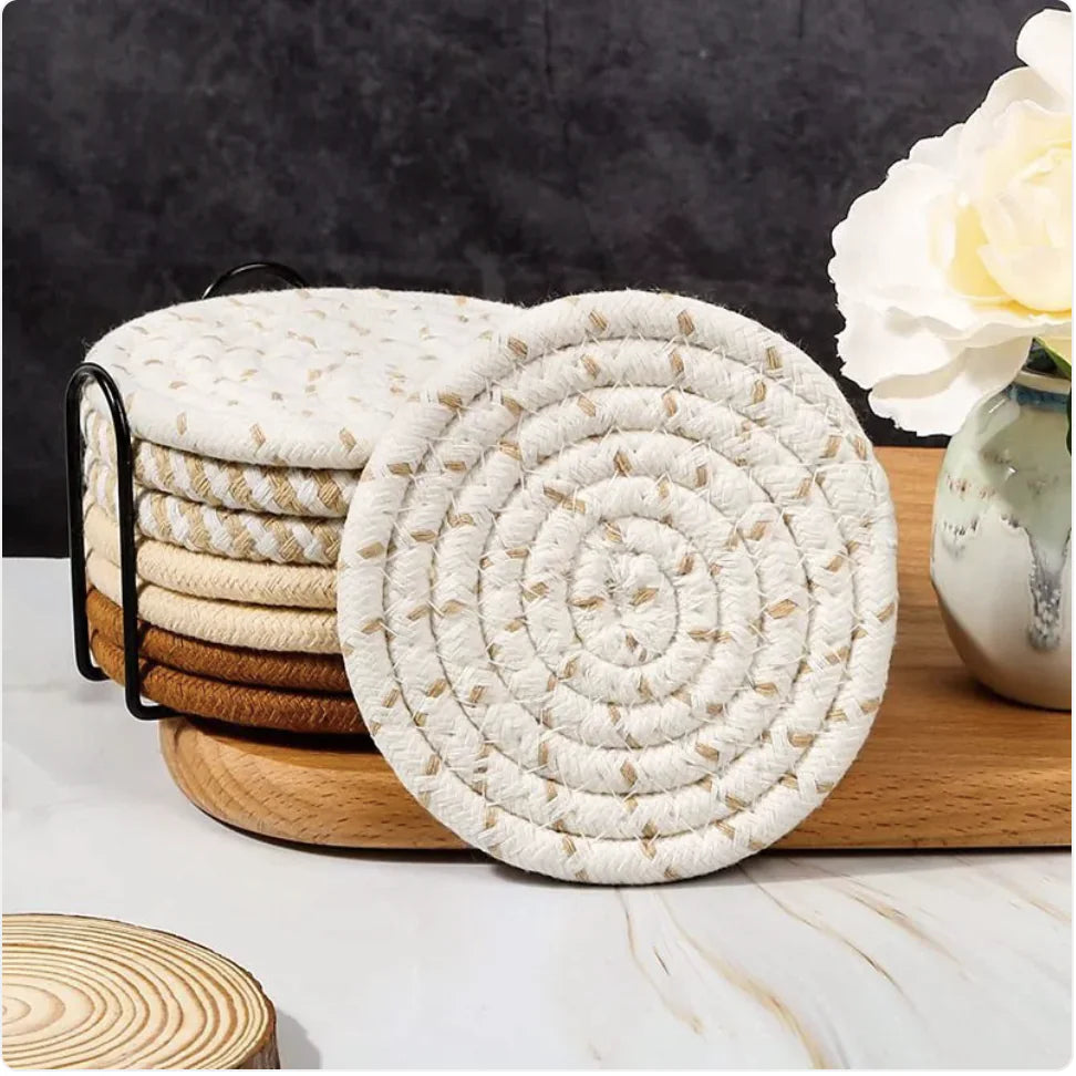 Hand-Woven Cotton Linen Heat-Resistant Table Mat & Coaster HejK.com