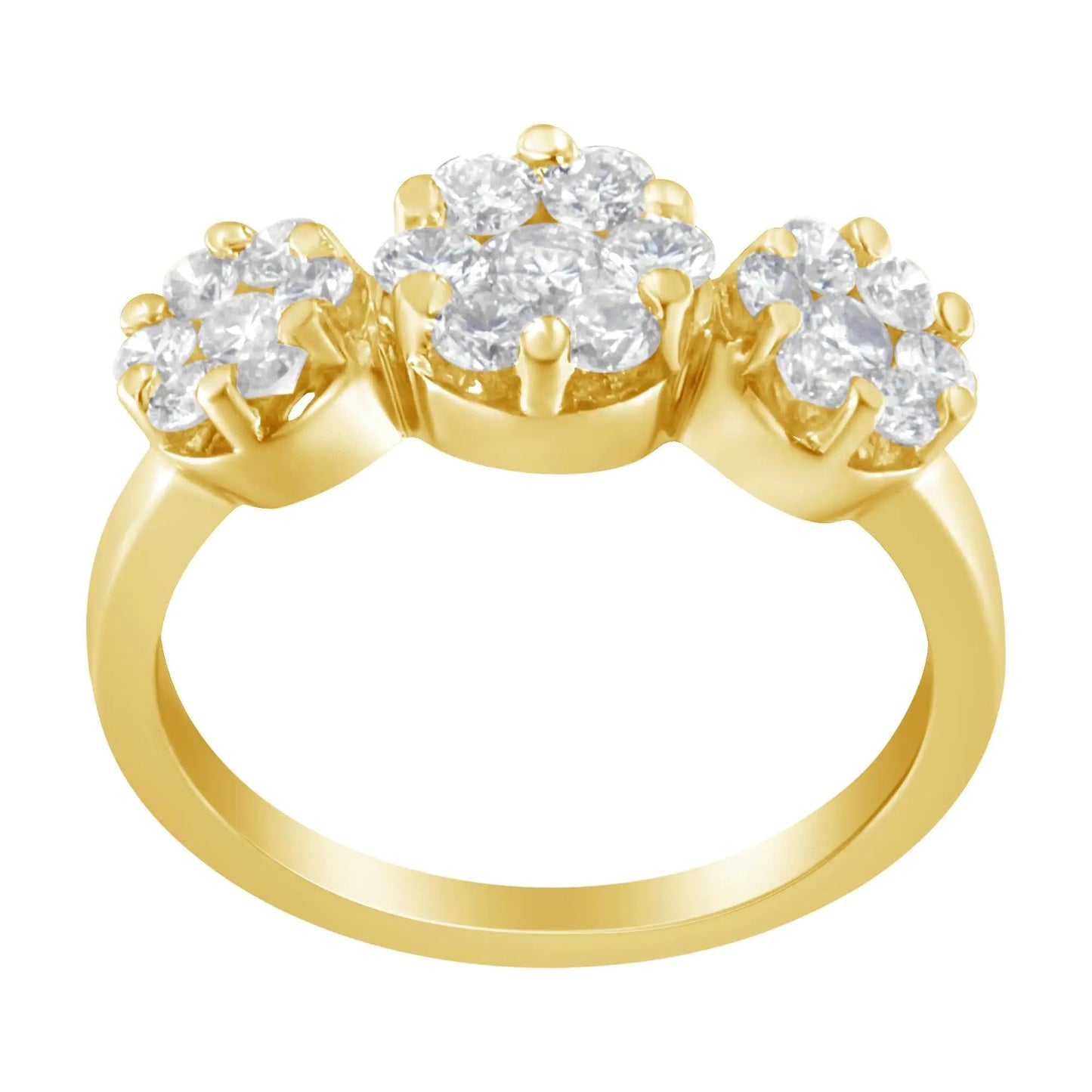 14K Yellow Gold 1-1/4 Cttw Brilliant Cut Diamond Three Round Floral Clusters Engagement or Fashion Ring (H-I Color, SI2-I1 Clarity) WEM Support (www.WEM.support)