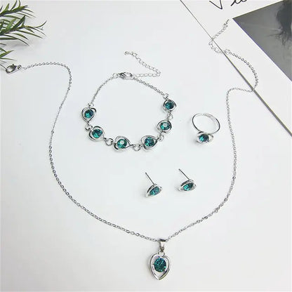 Luxury Cutout Heart Colored Zircon Stud Earring Bracelet Necklace WEM Support (www.WEM.support)