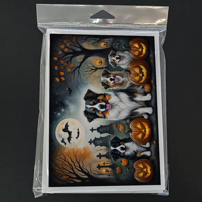 Australian Shepherd Spooky Halloween Greeting Cards Pack of 8 WEM Support (www.WEM.support)