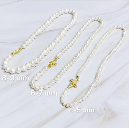 Clover Clasp Genuine Pearl Necklace WEM Support (www.WEM.support)