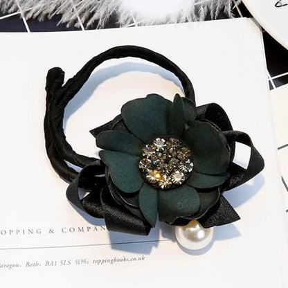 Elegant Rhinestone Flower Pearls Hair Curls Bun Maker WEM Support (www.WEM.support)