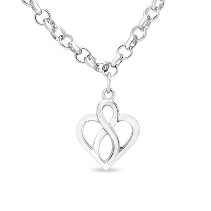 .925 Sterling Silver Open Heart with Center Vertical Infinity Chain Charm Bracelet - Size 7" WEM Support (www.WEM.support)