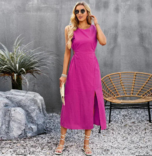 Women's Summer Solid Color Sleeveless Dress WEM Support (www.WEM.support)