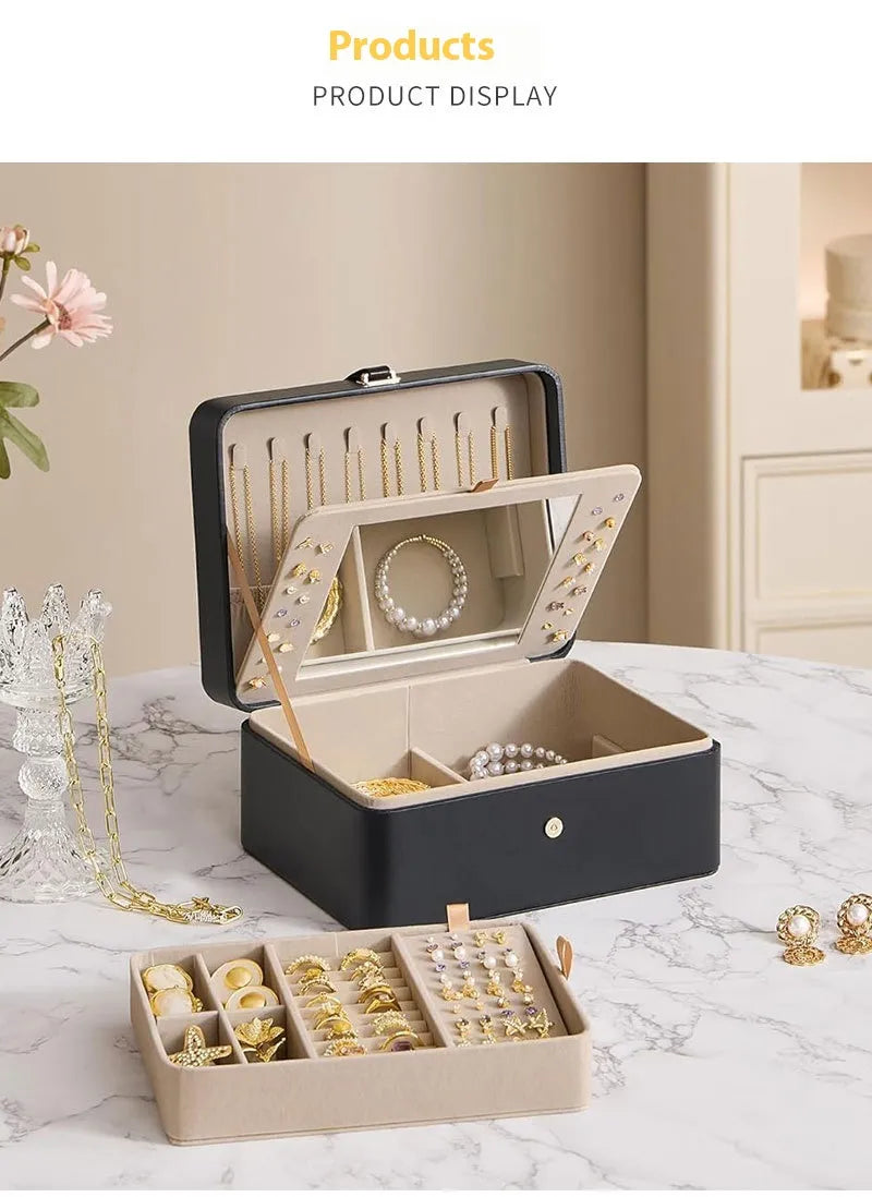 Clamshell Large Capacity Jewelry Box With Sandwich Mirror WEM Support (www.WEM.support)