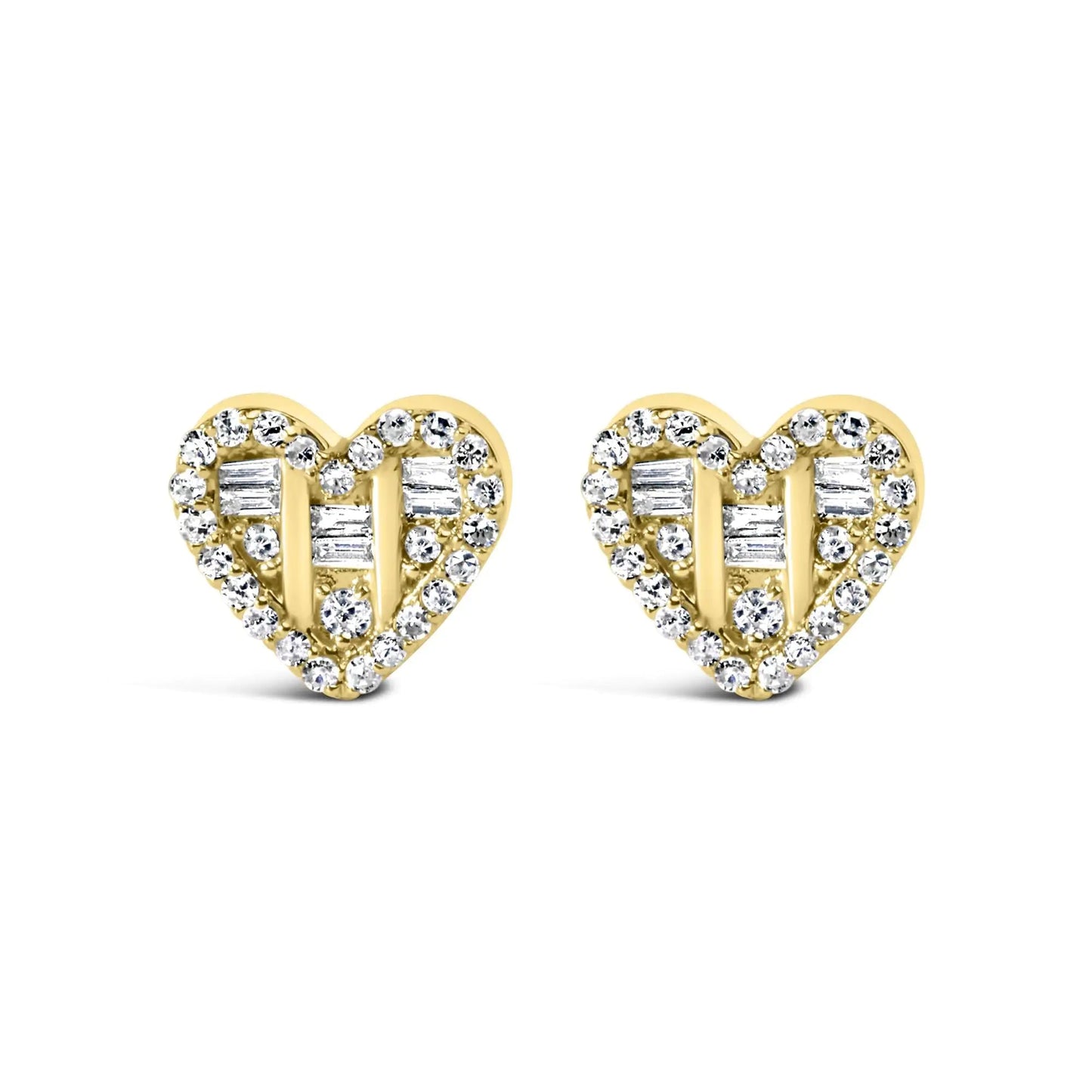 .925 Sterling Silver 1/2 Cttw Round and Baguette Diamond Composite Heart Shaped Stud Earring (I-J Color, SI2-I1 Clarity) WEM Support (www.WEM.support)