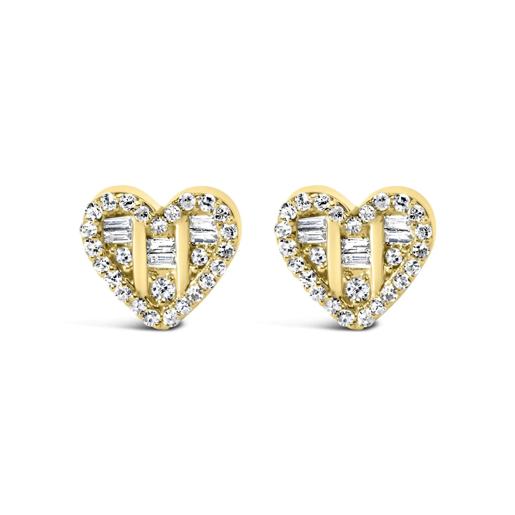 .925 Sterling Silver 1/2 Cttw Round and Baguette Diamond Composite Heart Shaped Stud Earring (I-J Color, SI2-I1 Clarity) WEM Support (www.WEM.support)