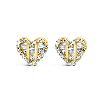.925 Sterling Silver 1/2 Cttw Round and Baguette Diamond Composite Heart Shaped Stud Earring (I-J Color, SI2-I1 Clarity) WEM Support (www.WEM.support)