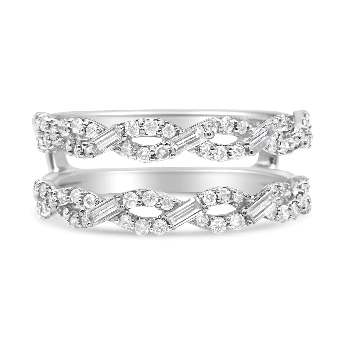 14K White Gold 1/2 Cttw Round & Baguette Diamond Enhancer Wrap Ring Guard Enhancer ( I-J Color, I1-I2 Clarity) WEM Support (www.WEM.support)