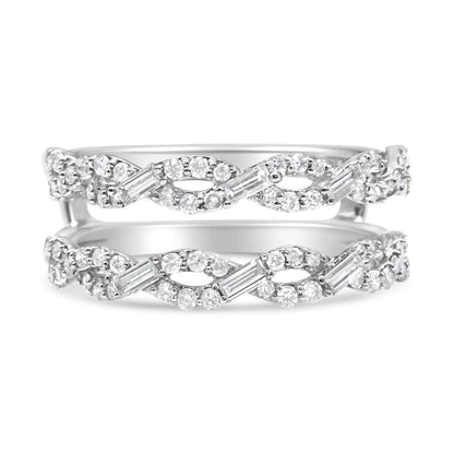 14K White Gold 1/2 Cttw Round & Baguette Diamond Enhancer Wrap Ring Guard Enhancer ( I-J Color, I1-I2 Clarity) WEM Support (www.WEM.support)