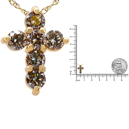14K Yellow Gold 1/2 Cttw Round-Cut Diamond Mini Cross 18" Pendant Necklace (J-K Color, VS2-SI1 Clarity) WEM Support (www.WEM.support)