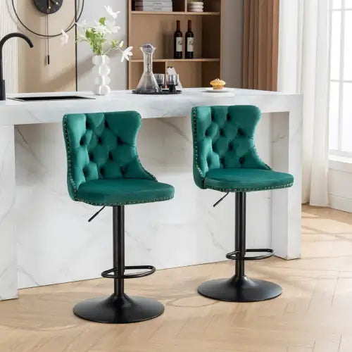 Swivel Velvet Barstools Adjusatble Seat Height From 25-33 Inch Green,Set Of 2 WEM Support (www.WEM.support)