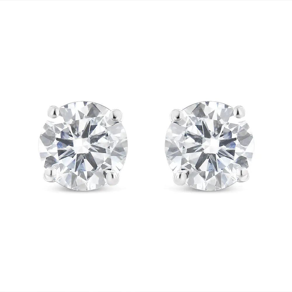 10K White Gold 1-1/2 Cttw Round Brilliant-Cut Near Colorless Diamond Classic 4-Prong Stud Earrings with Screw Backs (J-K Color, I2-I3 Clarity) WEM Support (www.WEM.support)