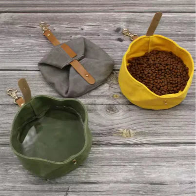 Folding Dog Bowl Canvas Dog Tableware Drinking Water Bowl Feeding Bowl Walking Dog Portable Pet Ration Bag WEM Support (www.WEM.support)