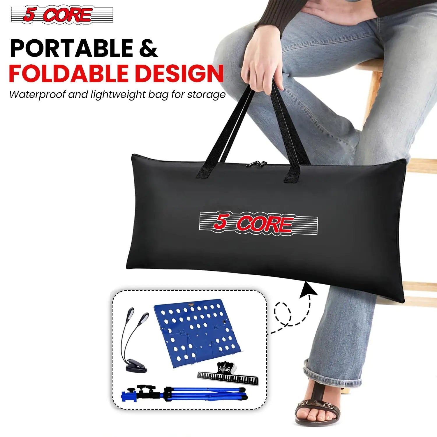 Suporte para Partituras 5Core Portátil, Tripé Ajustável e Dobrável, Suporte para Notas AZUL WEM Support (www.WEM.support)