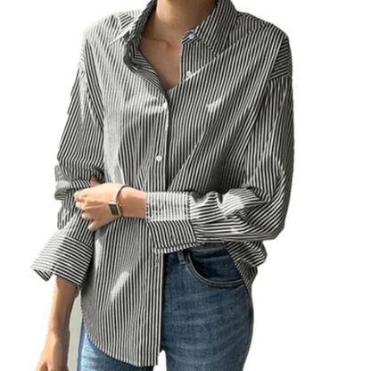 Women's Loose Striped Long-Sleeved Shirt WEM Support (www.WEM.support)