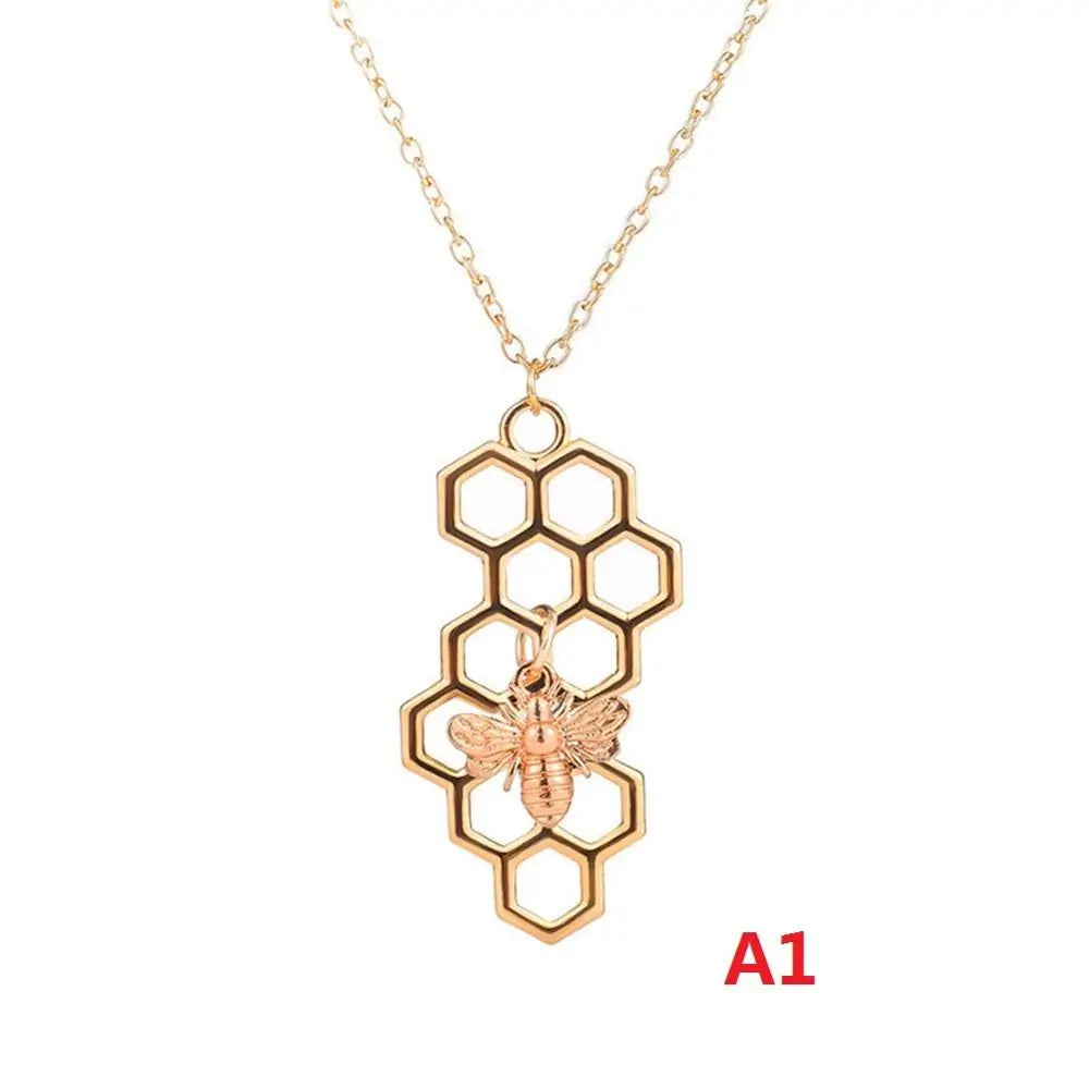 Vertical Honeycomb Pendant With Bee And Chain WEM Support (www.WEM.support)