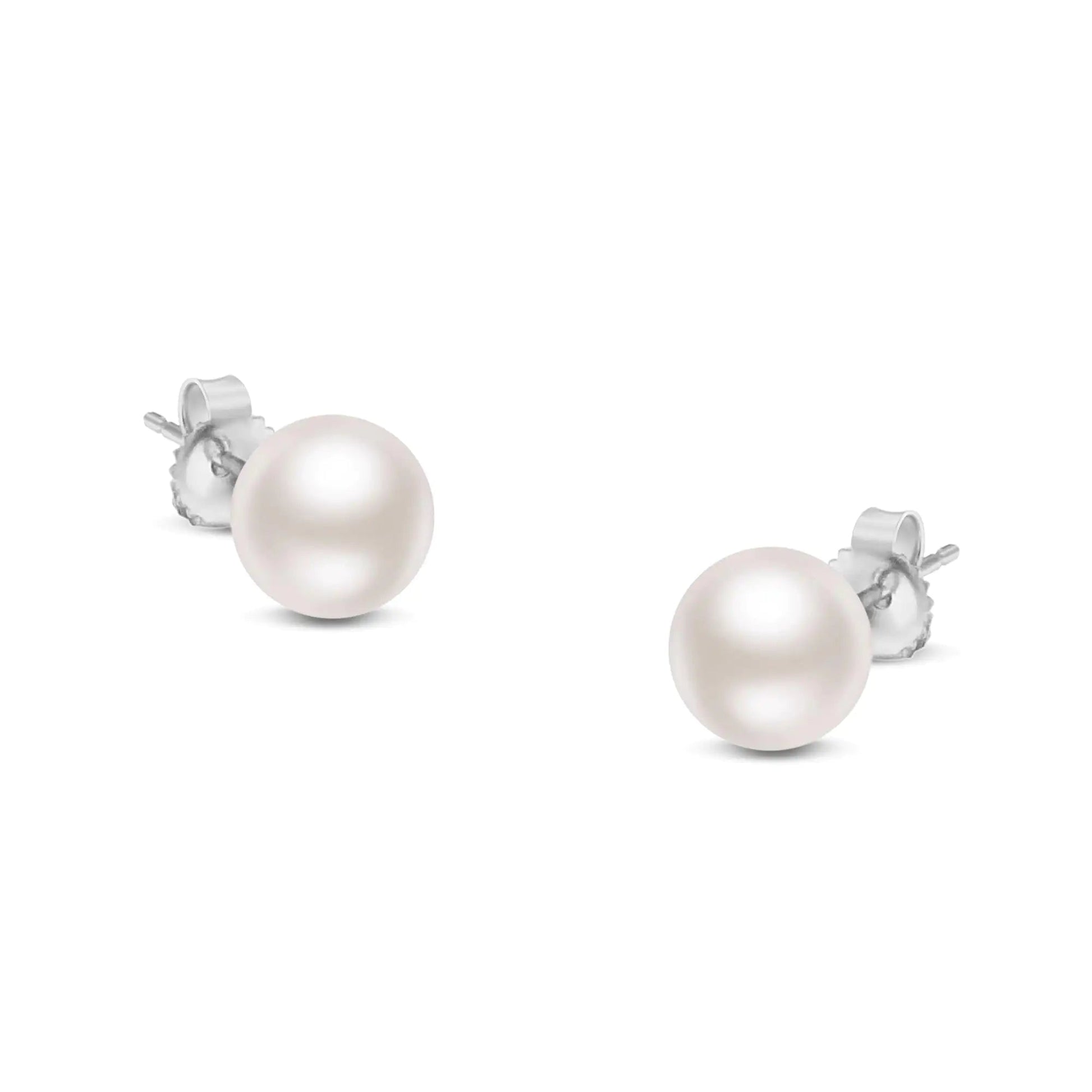 14K Gold Round White Saltwater Akoya Cultured Pearl Stud Earrings AAA+ Quality - Choice of MM Size WEM Support (www.WEM.support)