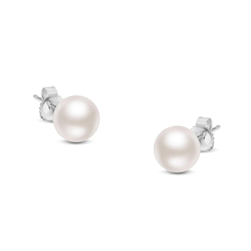 14K Gold Round White Saltwater Akoya Cultured Pearl Stud Earrings AAA+ Quality - Choice of MM Size WEM Support (www.WEM.support)