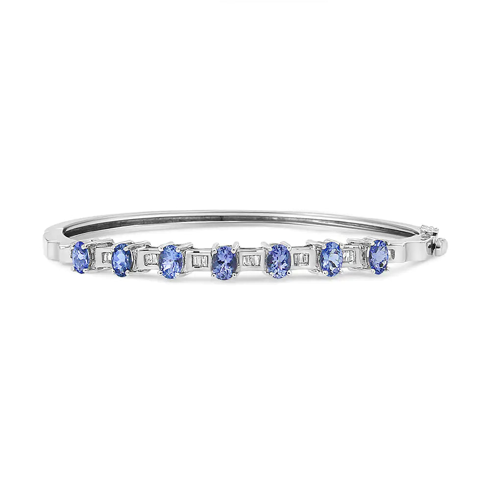 14K White Gold 5 MM Oval Blue Tanzanite and 1/4 Cttw Diamond Bangle (H-I Color, VS2-SI1 Clarity) - Fits wrists up to 7 1/2 Inches WEM Support (www.WEM.support)