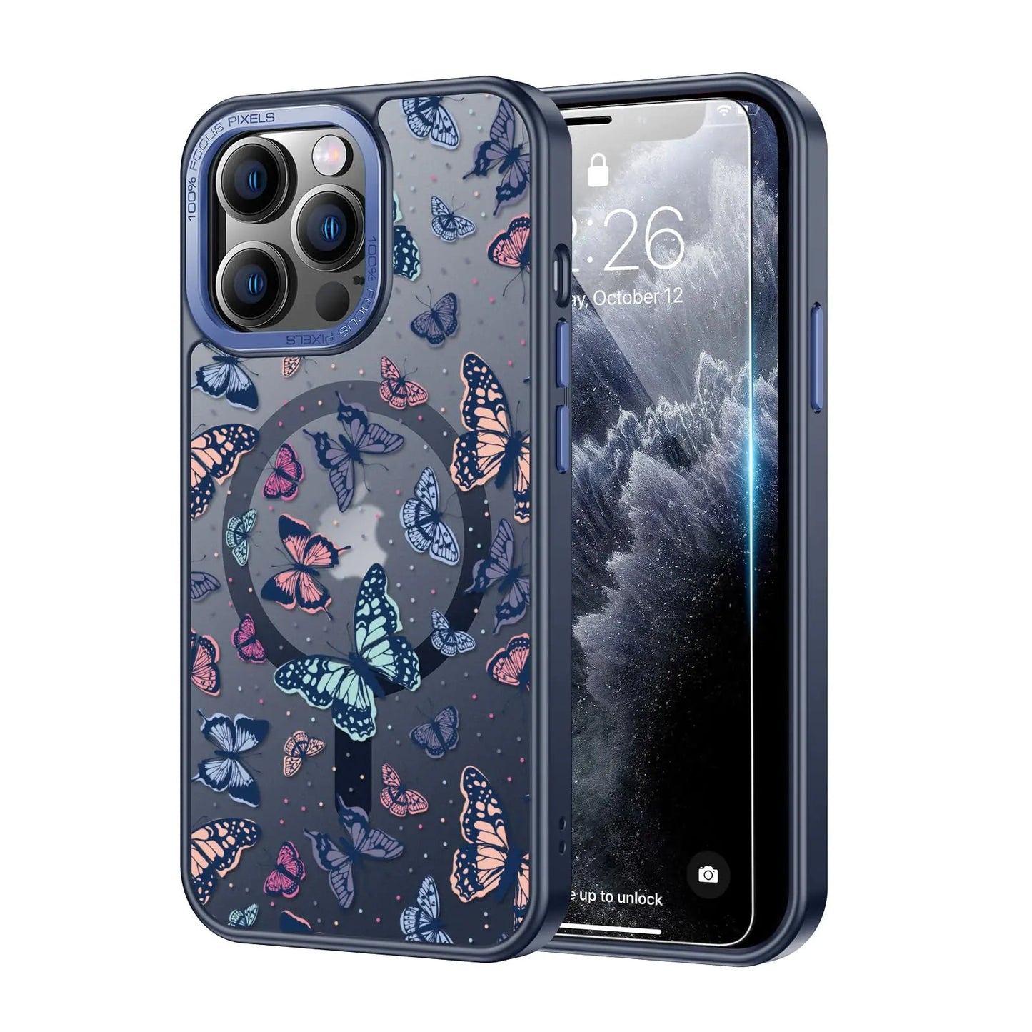 LUHOURI Magnetic for iPhone 13 Pro Max Case with Built-in Kickstand,Screen Protector Included,[Compatible with Magsafe],Slim Fit Shockproof Crystal Cover iPhone 13 Pro Max 6.7" Phone Case Clear Blue HejK.com