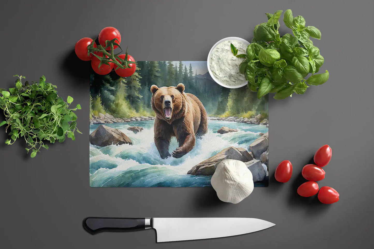 Alaskan Wilderness Grizzly Bear Glass Cutting Board WEM Support (www.WEM.support)