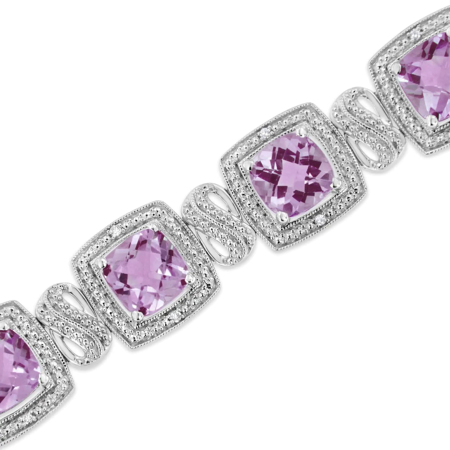 .925 Sterling Silver 7x7 mm Cushion Cut Purple Amethyst and 1/10 cttw Round Cut Diamond Square Shape Tennis Bracelet (I-J Color, I1-I2 Clarity) - 7" WEM Support (www.WEM.support)