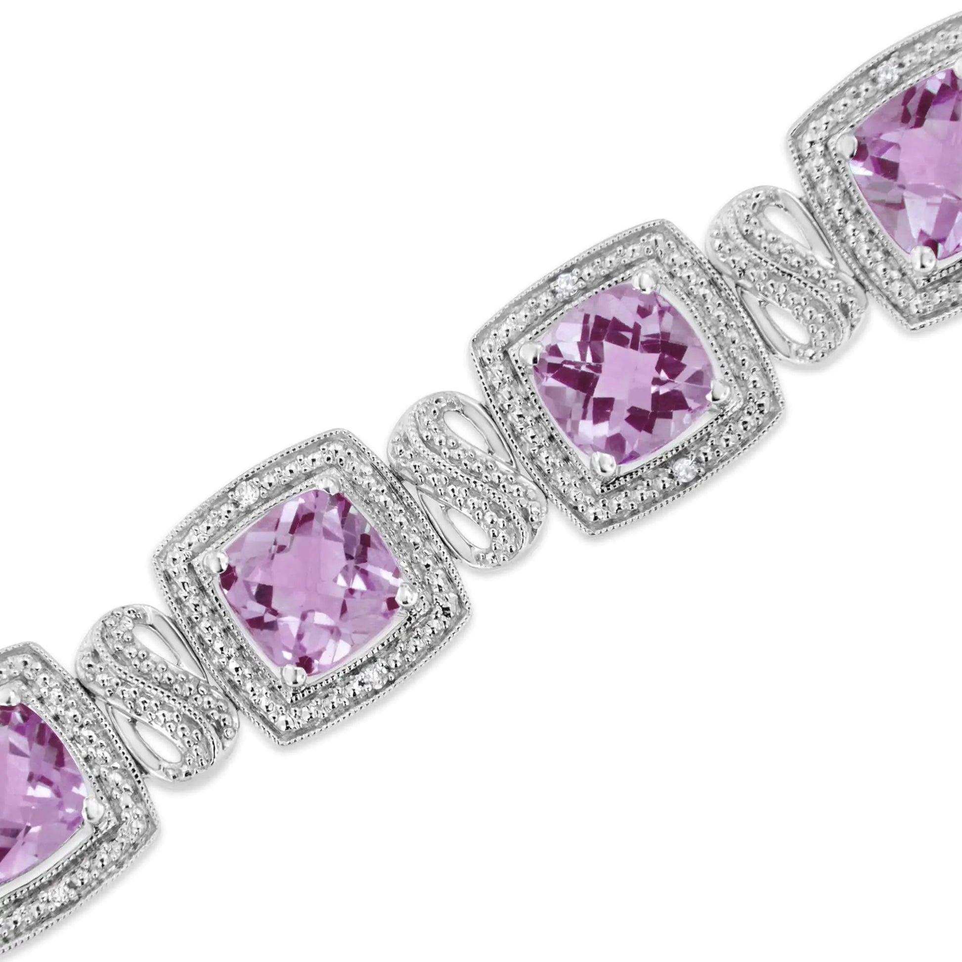 .925 Sterling Silver 7x7 mm Cushion Cut Purple Amethyst and 1/10 cttw Round Cut Diamond Square Shape Tennis Bracelet (I-J Color, I1-I2 Clarity) - 7" WEM Support (www.WEM.support)