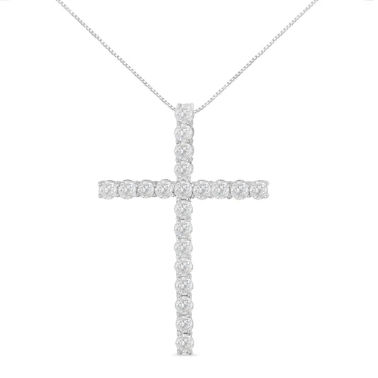 10Kt White Gold 1 cttw Diamond Cross Pendant Necklace (H-I, I1-I2) WEM Support (www.WEM.support)