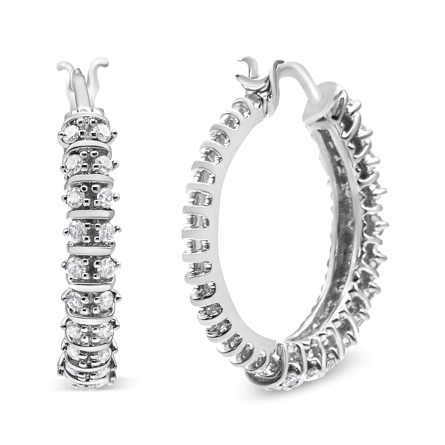 10K White Gold 1/2 Cttw Lab Grown Round Diamond 2 Row Semi Eternity Hoop Earrings (G-H Color, SI1-SI2 Clarity) WEM Support (www.WEM.support)