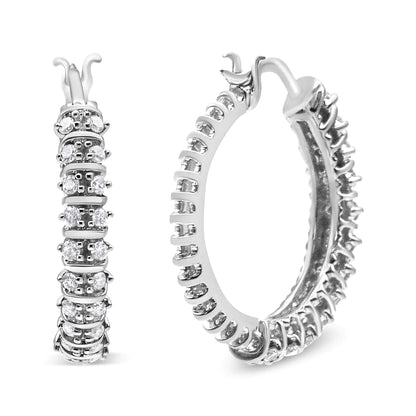 10K White Gold 1/2 Cttw Lab Grown Round Diamond 2 Row Semi Eternity Hoop Earrings (G-H Color, SI1-SI2 Clarity) WEM Support (www.WEM.support)