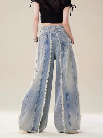 Jeans Destroyed Loose Burrs Wide Leg Bootcut Pants WEM Support (www.WEM.support)