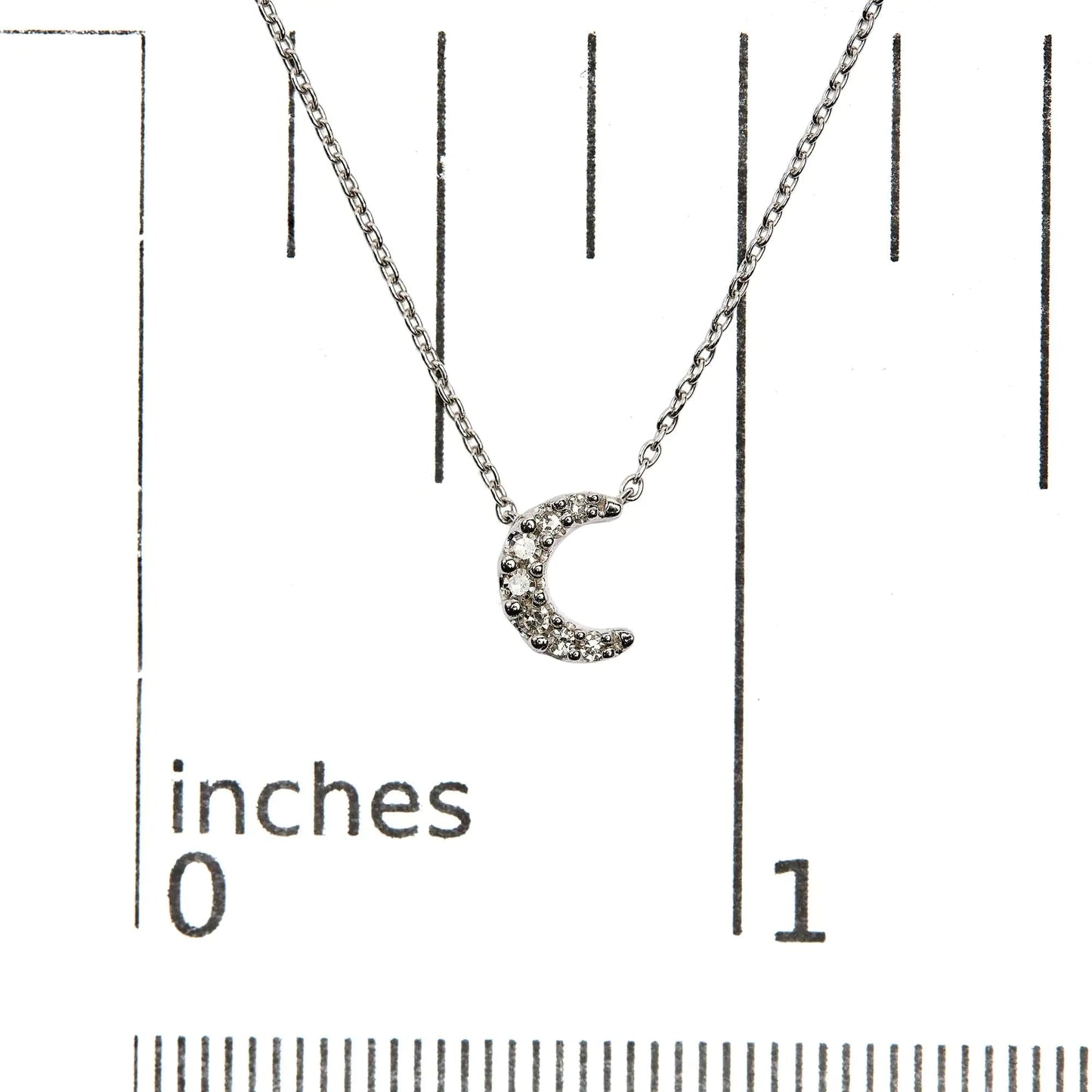 10K White Gold Diamond Accented Crescent Moon Shaped 18" Inch Pendant Necklace (H-I Color, I1-I2 Clarity) WEM Support (www.WEM.support)