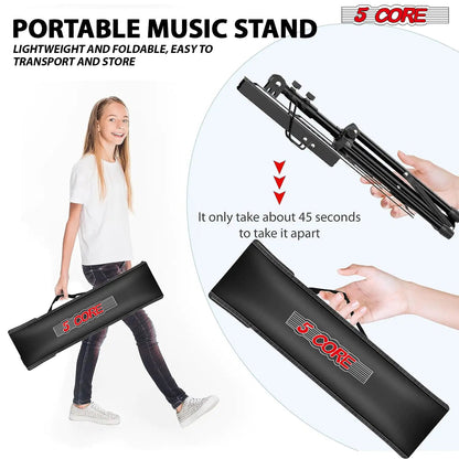 Suporte de Música 5Core Para Partituras Portátil Tripé Ajustável Dobrável com Luz Suporte para Notas PRETO WEM Support (www.WEM.support)