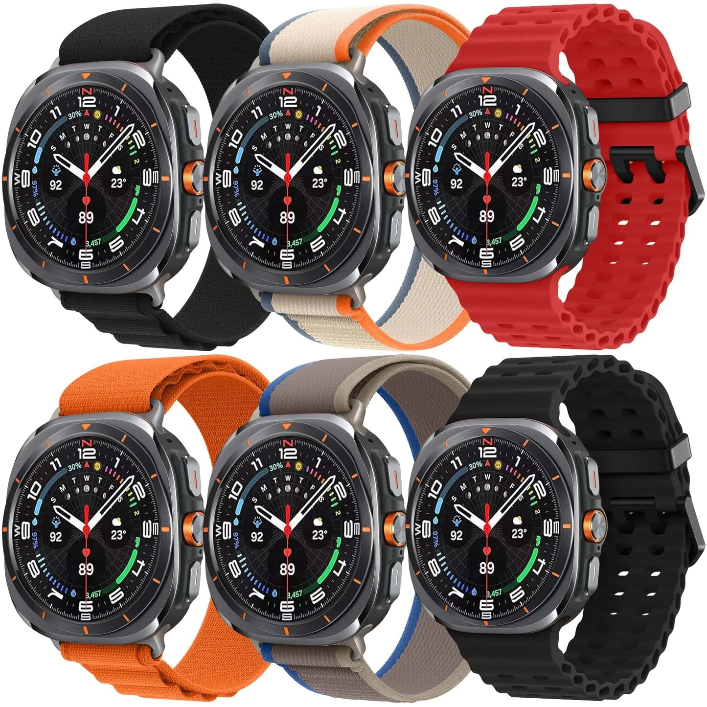 6 Pack Watch Band Compatible for Samsung Galaxy Watch Ultra 47mm Band（2024）, Adjustable Elastic Breathable Replacement Strap for Samsung Galaxy Watch 7 Ultra Women Men - Catch Cards