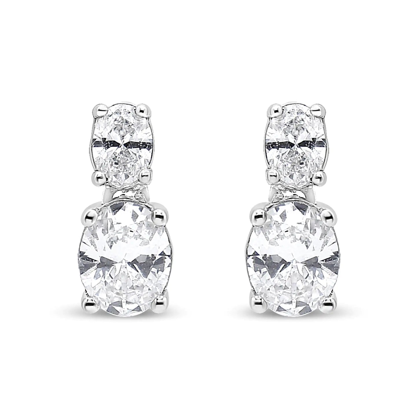 14K White Gold 1.0 Cttw Oval Lab Grown Diamond 2 Stone Drop and Dangle Stud Earrings (G-H Color, VS2-SI1 Clarity) WEM Support (www.WEM.support)