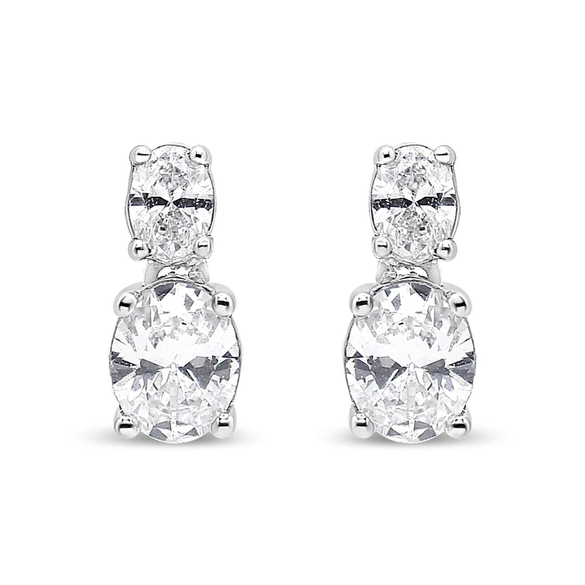 14K White Gold 1.0 Cttw Oval Lab Grown Diamond 2 Stone Drop and Dangle Stud Earrings (G-H Color, VS2-SI1 Clarity) WEM Support (www.WEM.support)