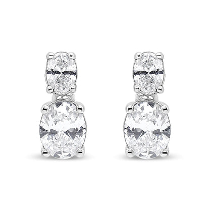 14K White Gold 1.0 Cttw Oval Lab Grown Diamond 2 Stone Drop and Dangle Stud Earrings (G-H Color, VS2-SI1 Clarity) WEM Support (www.WEM.support)