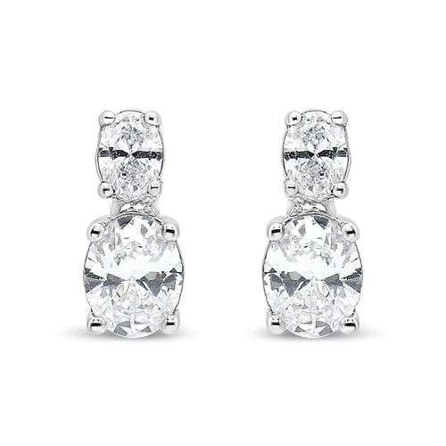 14K White Gold 1.0 Cttw Oval Lab Grown Diamond 2 Stone Drop and Dangle Stud Earrings (G-H Color, VS2-SI1 Clarity) WEM Support (www.WEM.support)