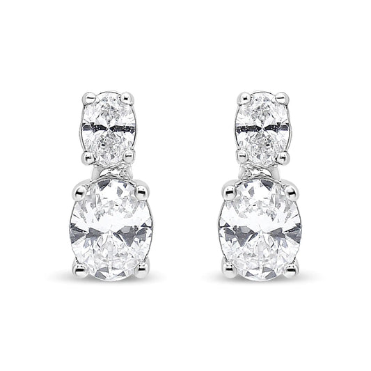 14K White Gold 1.0 Cttw Oval Lab Grown Diamond 2 Stone Drop and Dangle Stud Earrings (G-H Color, VS2-SI1 Clarity) WEM Support (www.WEM.support)