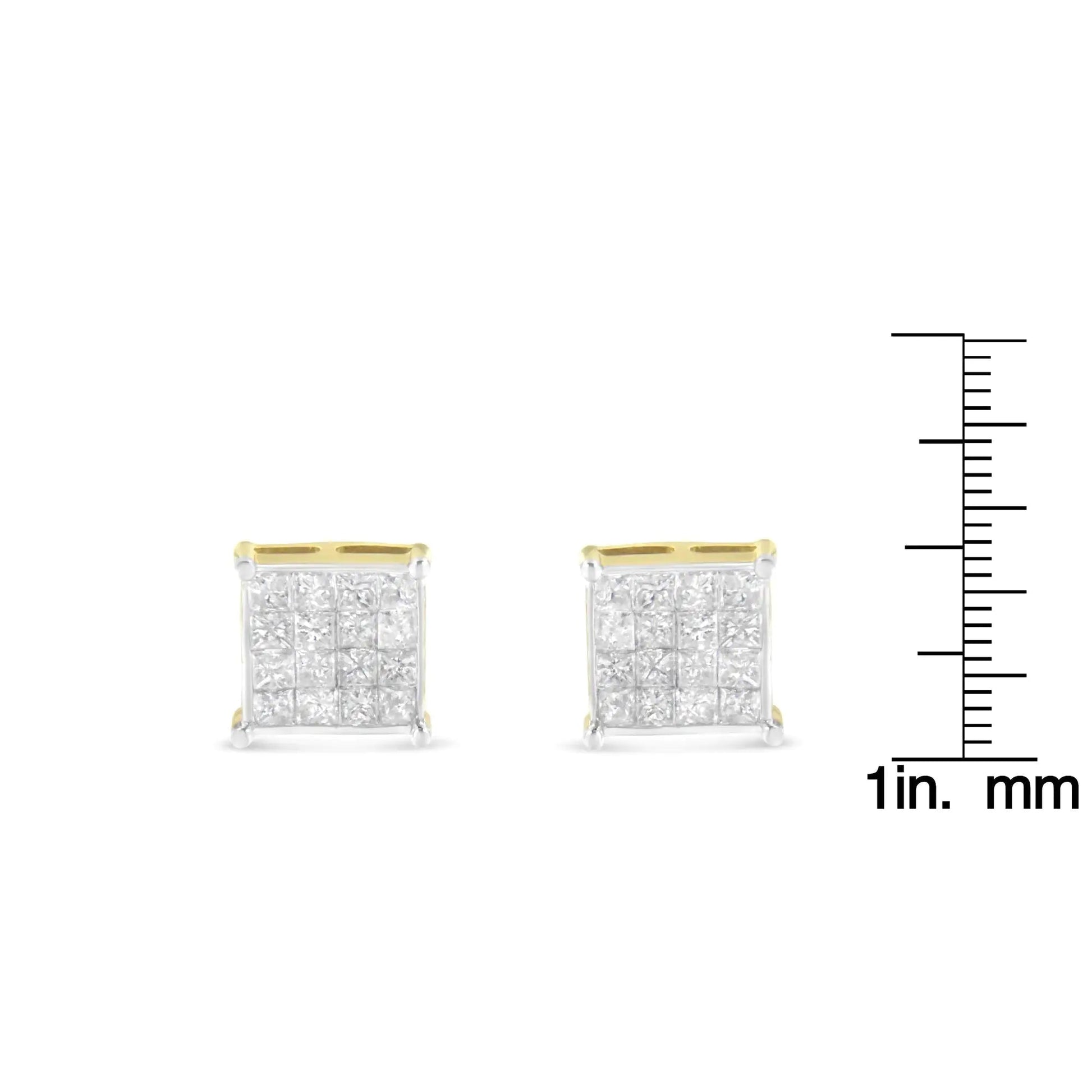 10K Yellow Gold Princess Cut Diamond Stud Earrings (2 cttw, H-I Color, I2-I3 Clarity) WEM Support (www.WEM.support)