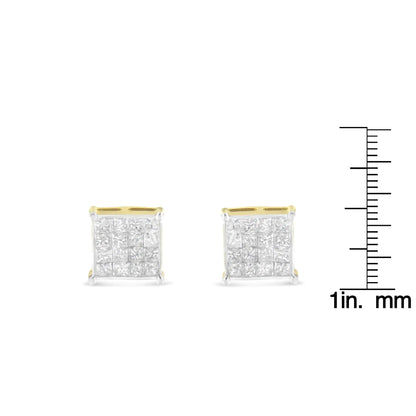 10K Yellow Gold Princess Cut Diamond Stud Earrings (2 cttw, H-I Color, I2-I3 Clarity) WEM Support (www.WEM.support)