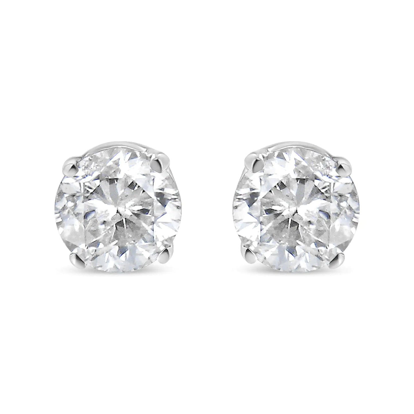 AGS Certified 14K White Gold 1.0 cttw 4-Prong Set Brilliant Round-Cut Solitaire Diamond Push Back Stud Earrings (G-H Color, I1-I2 Clarity) WEM Support (www.WEM.support)