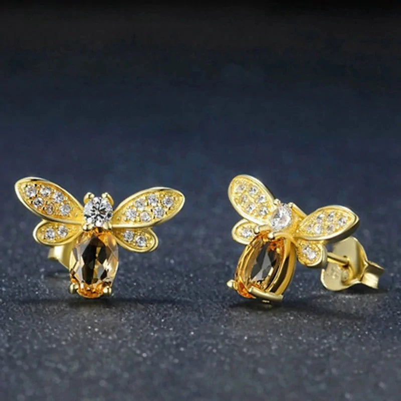 Amber Crystal Earrings with Bee CZ Wings WEM Support (www.WEM.support)