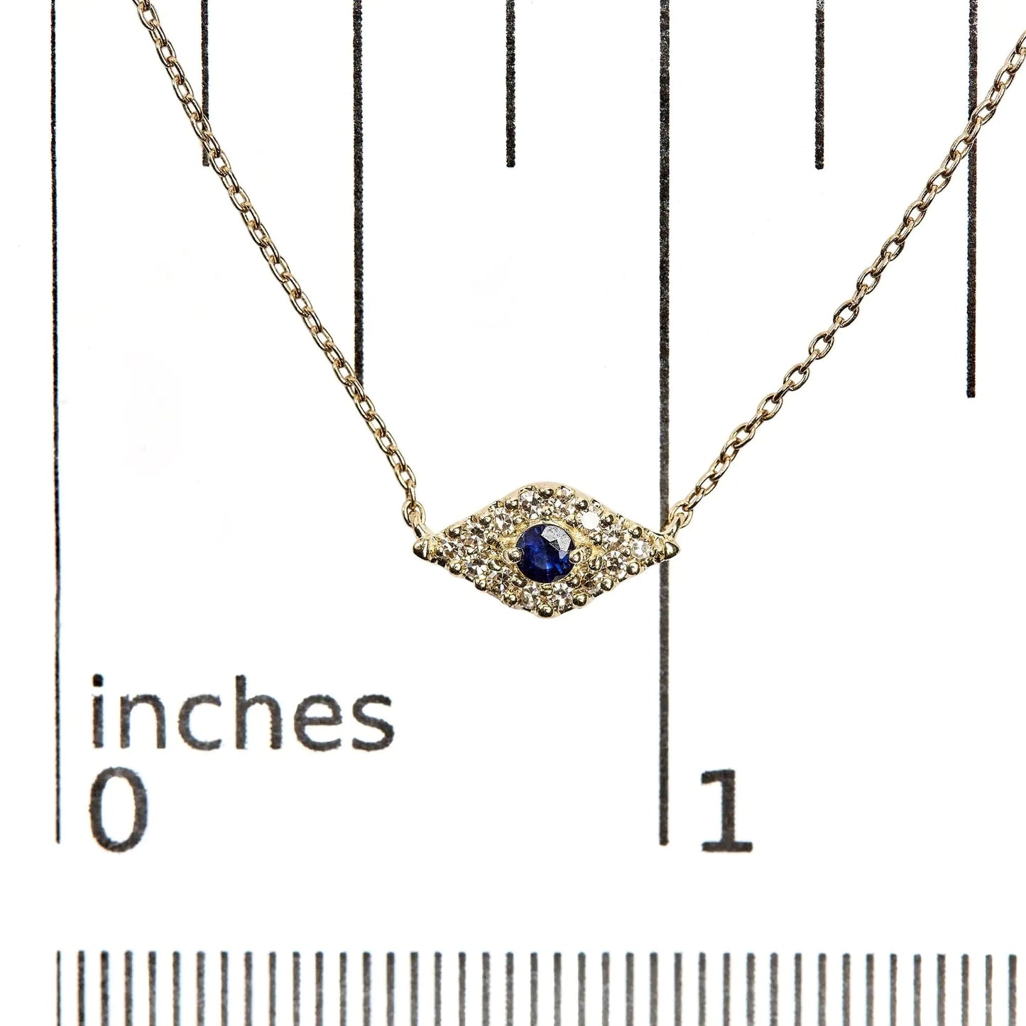 10K Yellow Gold Blue Sapphire and Diamond Accented Evil Eye 18" Inch Pendant Necklace (H-I Color, I1-I2 Clarity) WEM Support (www.WEM.support)