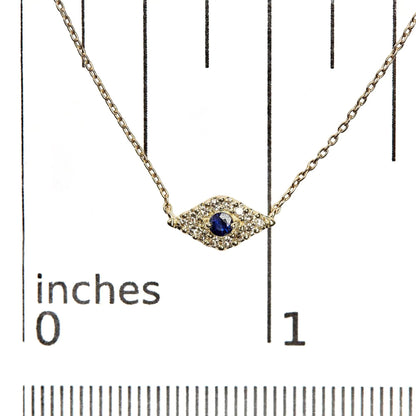 10K Yellow Gold Blue Sapphire and Diamond Accented Evil Eye 18" Inch Pendant Necklace (H-I Color, I1-I2 Clarity) WEM Support (www.WEM.support)