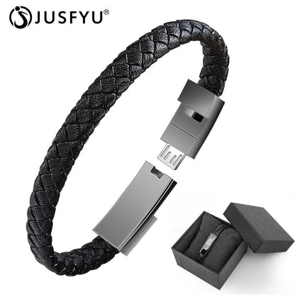 Leather Mini Micro USB Bracelet Charger WEM Support (www.WEM.support)