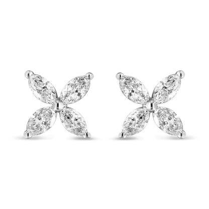 14K White Gold 1.0 Cttw Marquise Diamond 8 Stone Floral Leaf Stud Earrings (H-I Color, SI2-I1 Clarity) WEM Support (www.WEM.support)